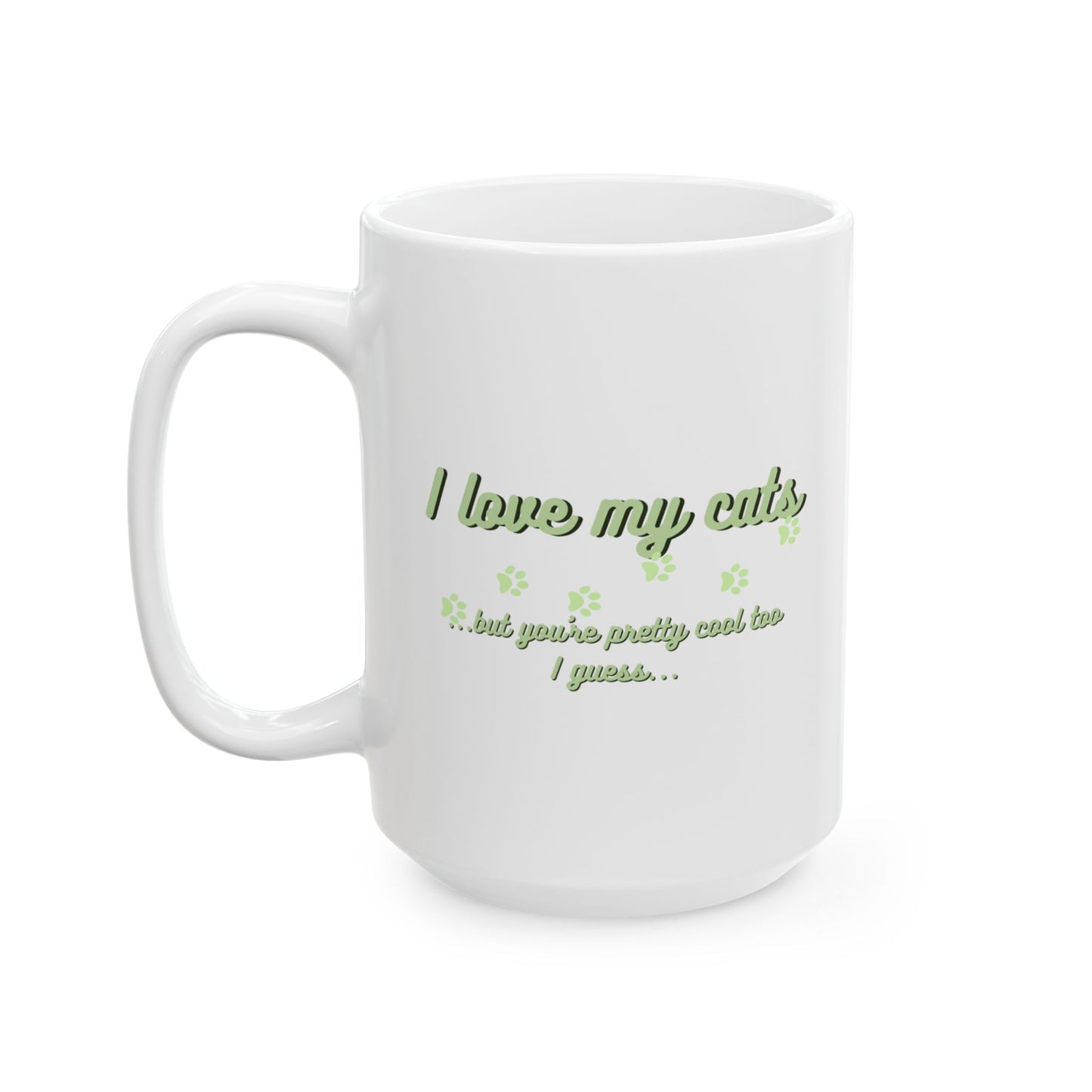 Cute Green Cat Lover Ceramic Mug, Gift for Cat Moms, Animal Lover Mug, Coffee Tea Cup, Pet Owner Present
