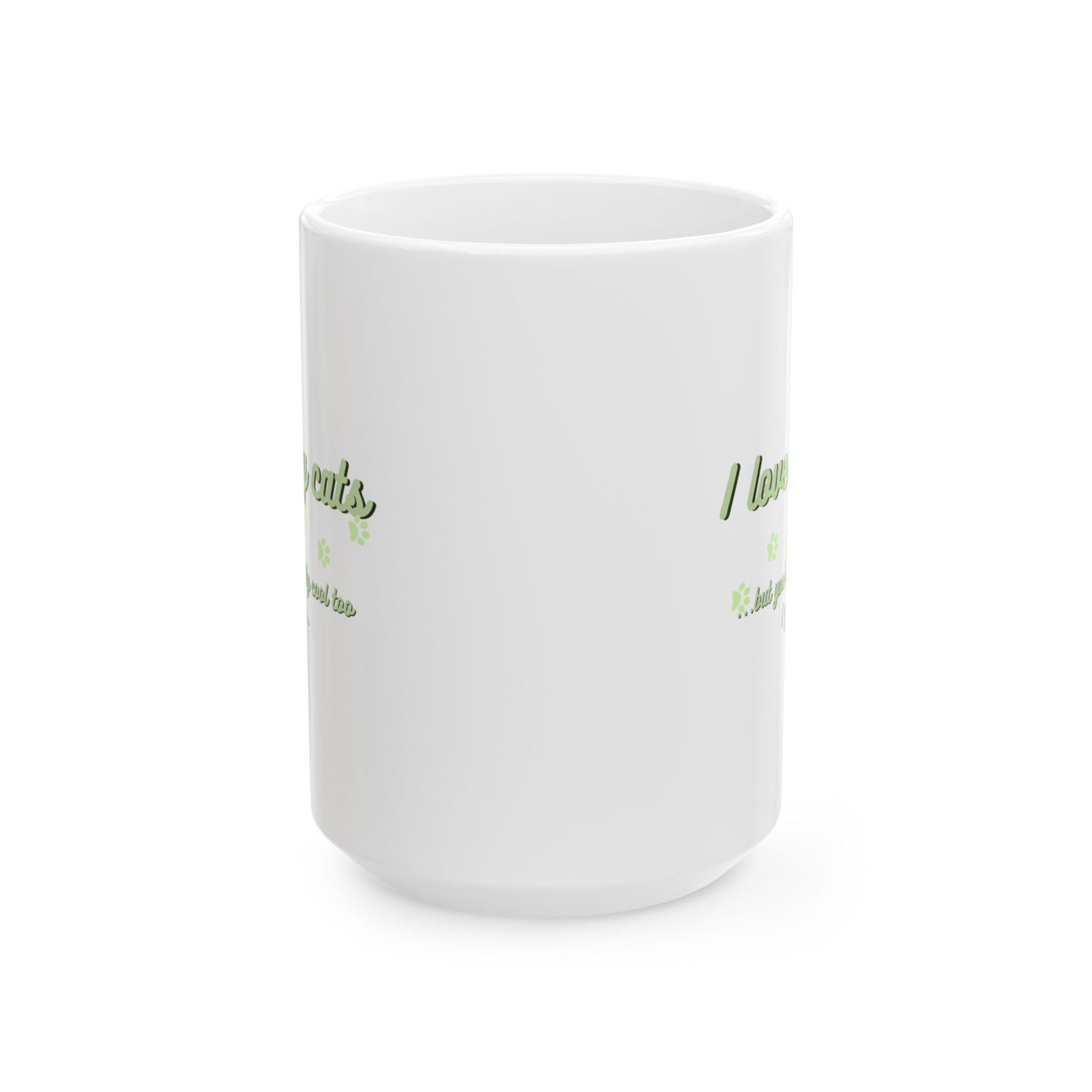 Cute Green Cat Lover Ceramic Mug, Gift for Cat Moms, Animal Lover Mug, Coffee Tea Cup, Pet Owner Present