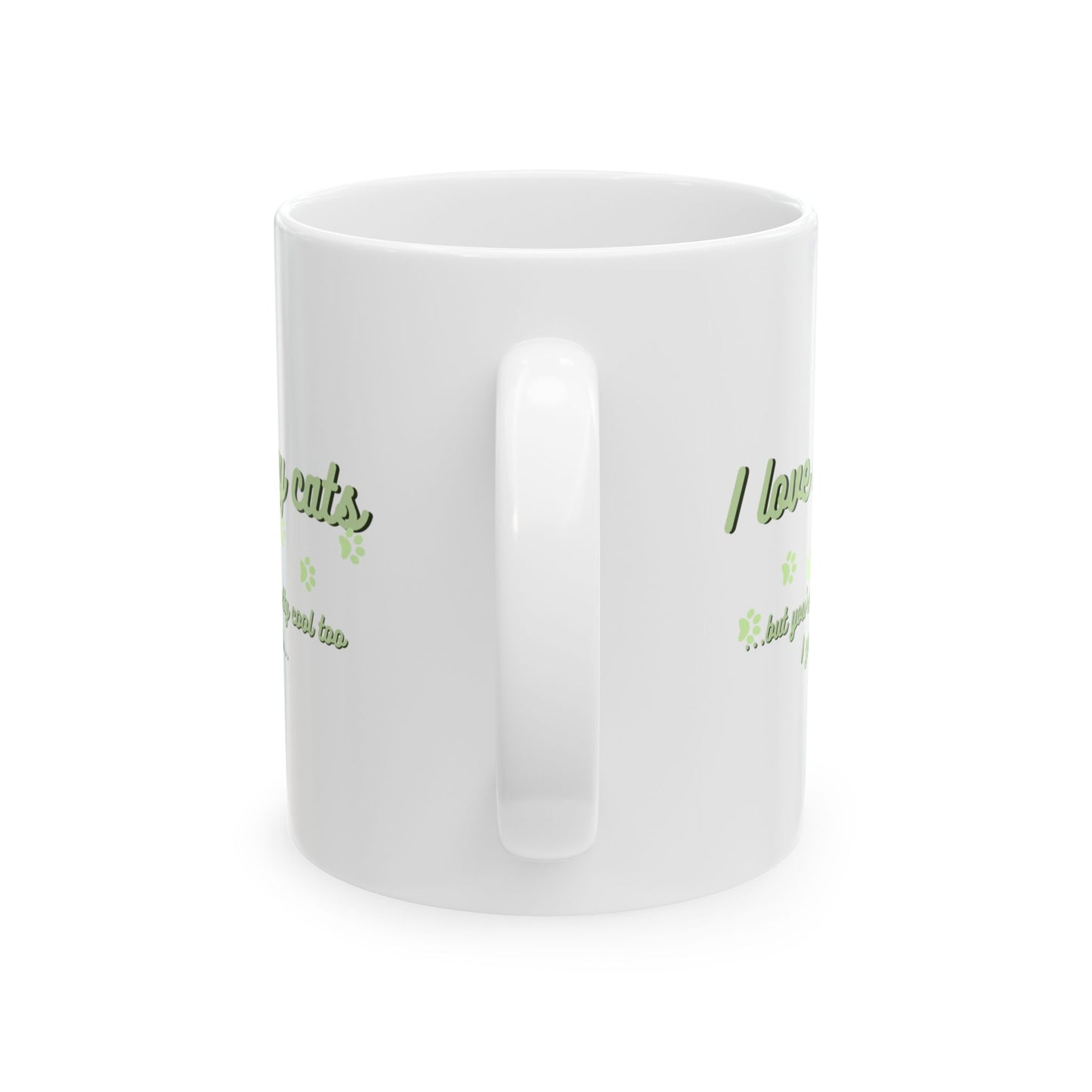 Cute Green Cat Lover Ceramic Mug, Gift for Cat Moms, Animal Lover Mug, Coffee Tea Cup, Pet Owner Present