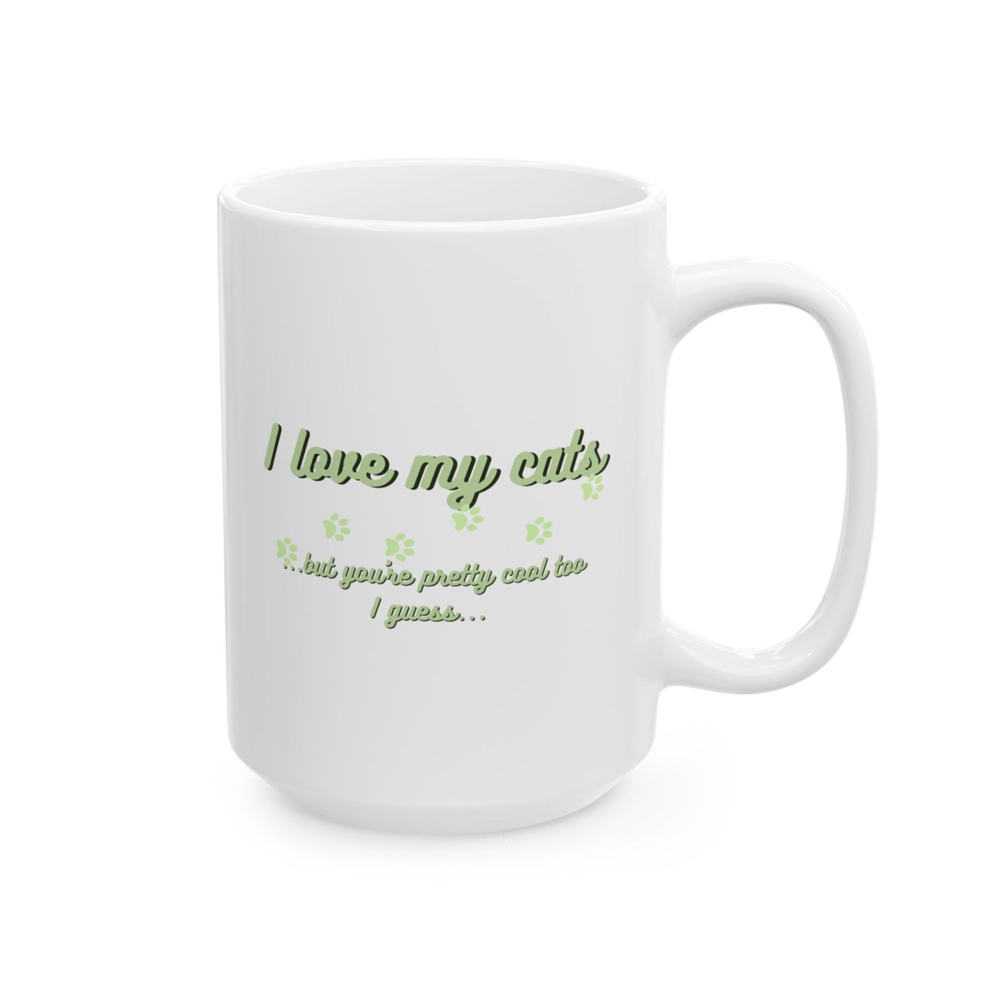 Cute Green Cat Lover Ceramic Mug, Gift for Cat Moms, Animal Lover Mug, Coffee Tea Cup, Pet Owner Present