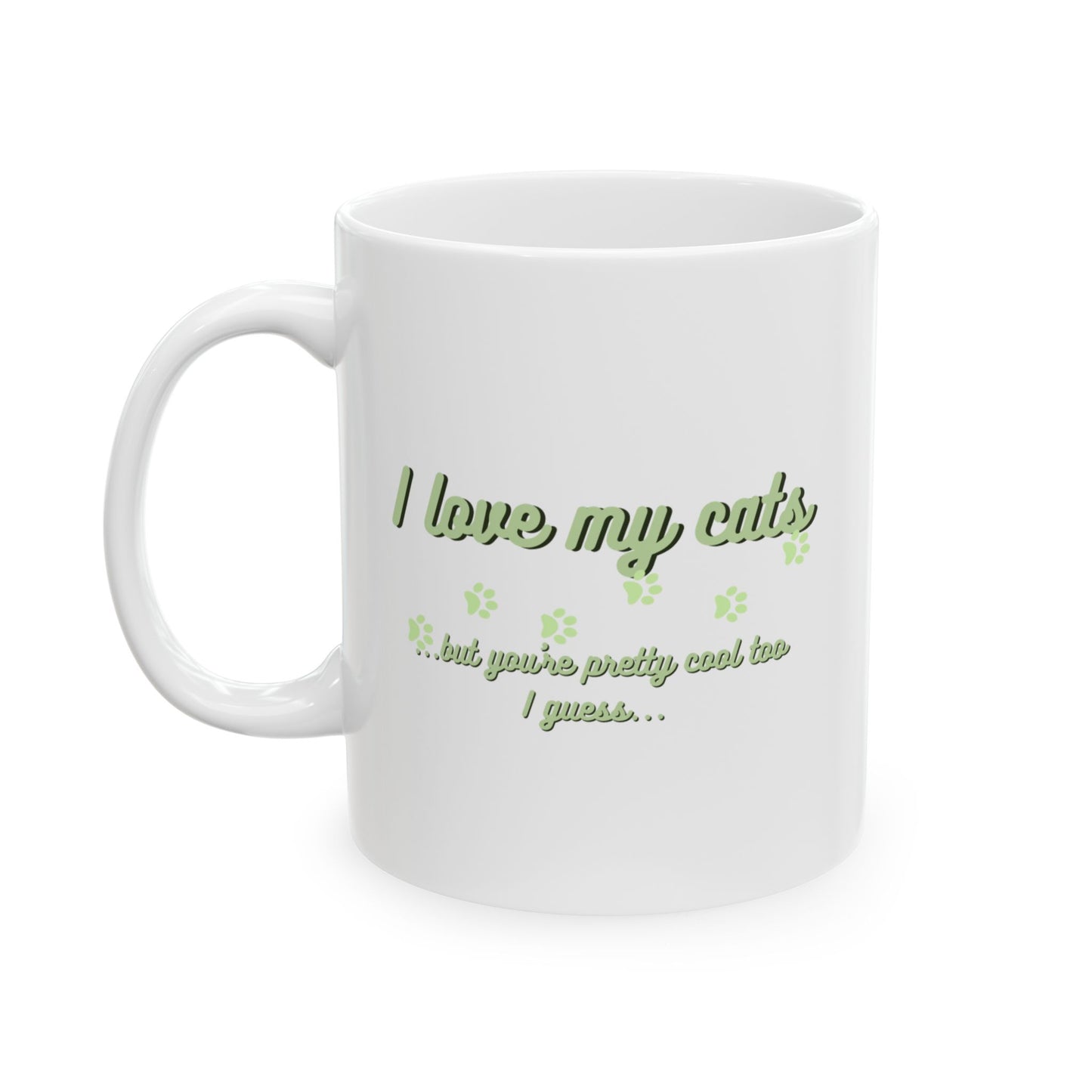 Cute Green Cat Lover Ceramic Mug, Gift for Cat Moms, Animal Lover Mug, Coffee Tea Cup, Pet Owner Present