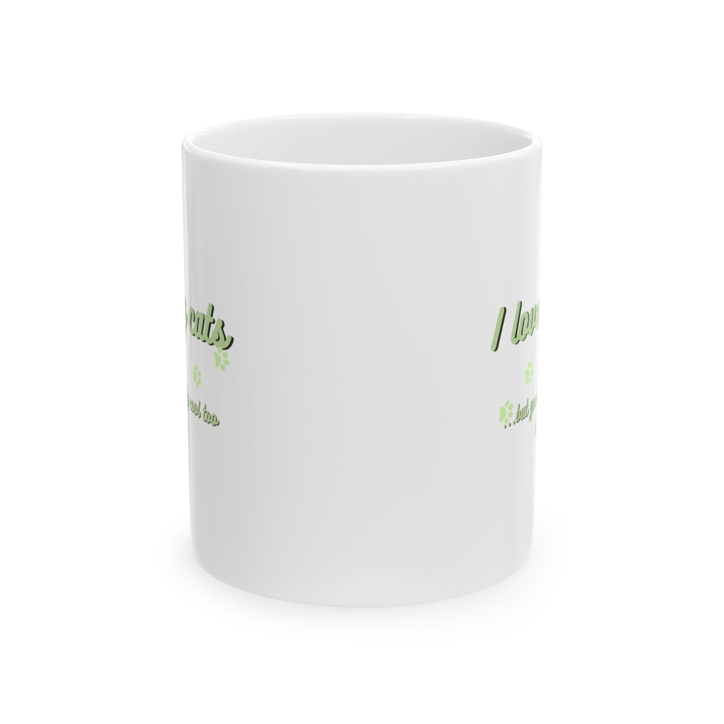 Cute Green Cat Lover Ceramic Mug, Gift for Cat Moms, Animal Lover Mug, Coffee Tea Cup, Pet Owner Present