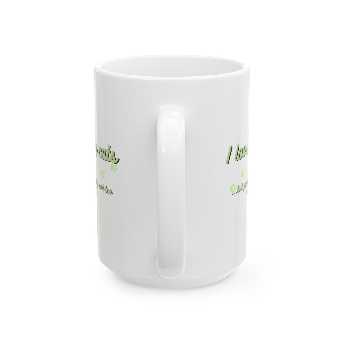 Cute Green Cat Lover Ceramic Mug, Gift for Cat Moms, Animal Lover Mug, Coffee Tea Cup, Pet Owner Present