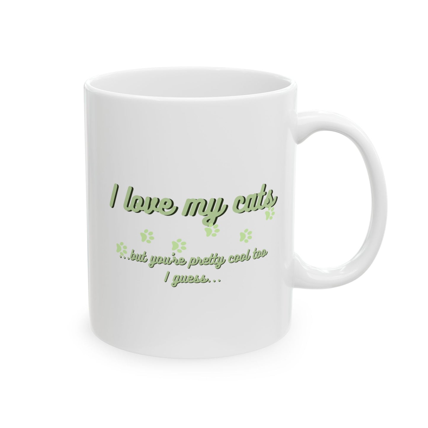 Cute Green Cat Lover Ceramic Mug, Gift for Cat Moms, Animal Lover Mug, Coffee Tea Cup, Pet Owner Present