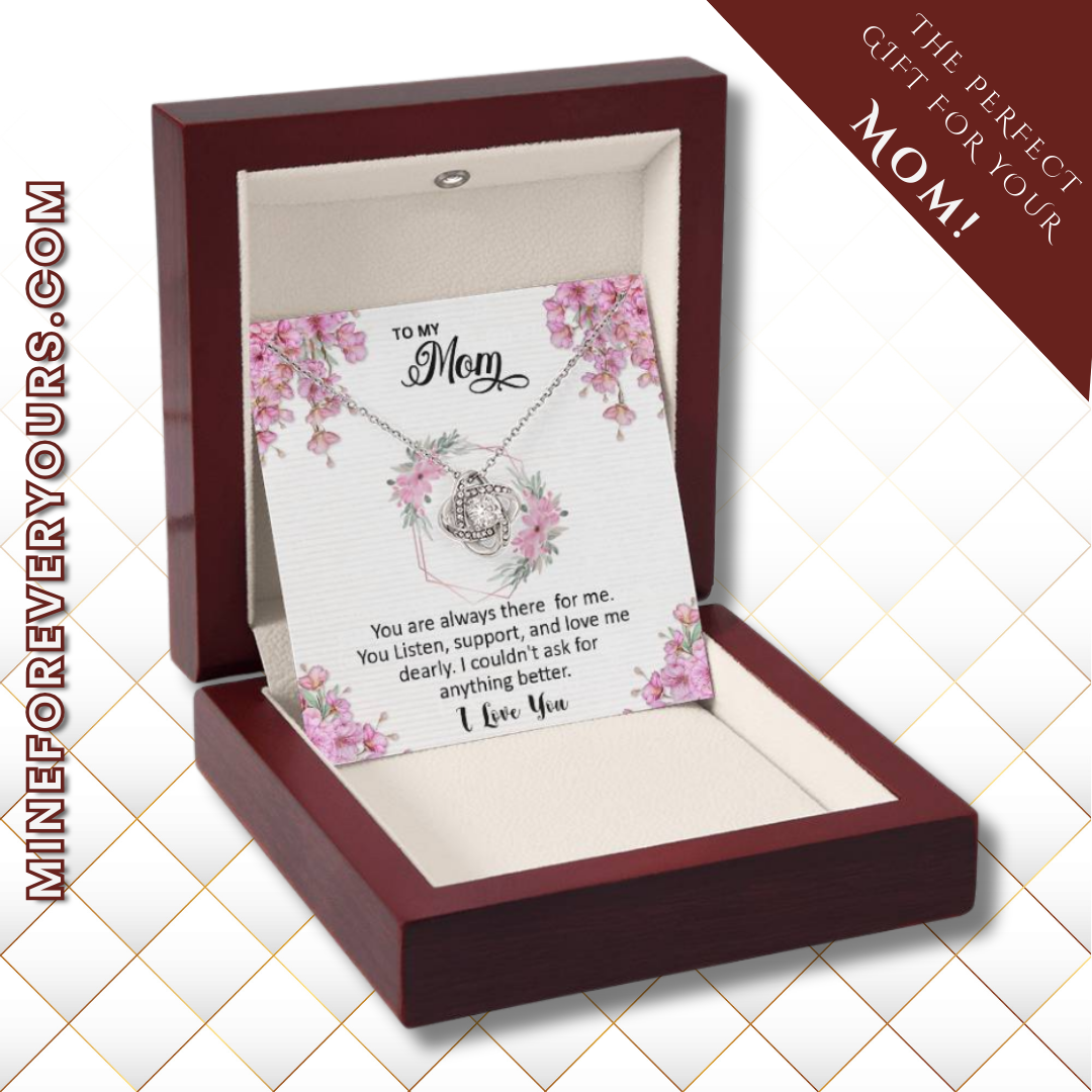 Mom, I love you dearly pink flower card Love Knot necklace