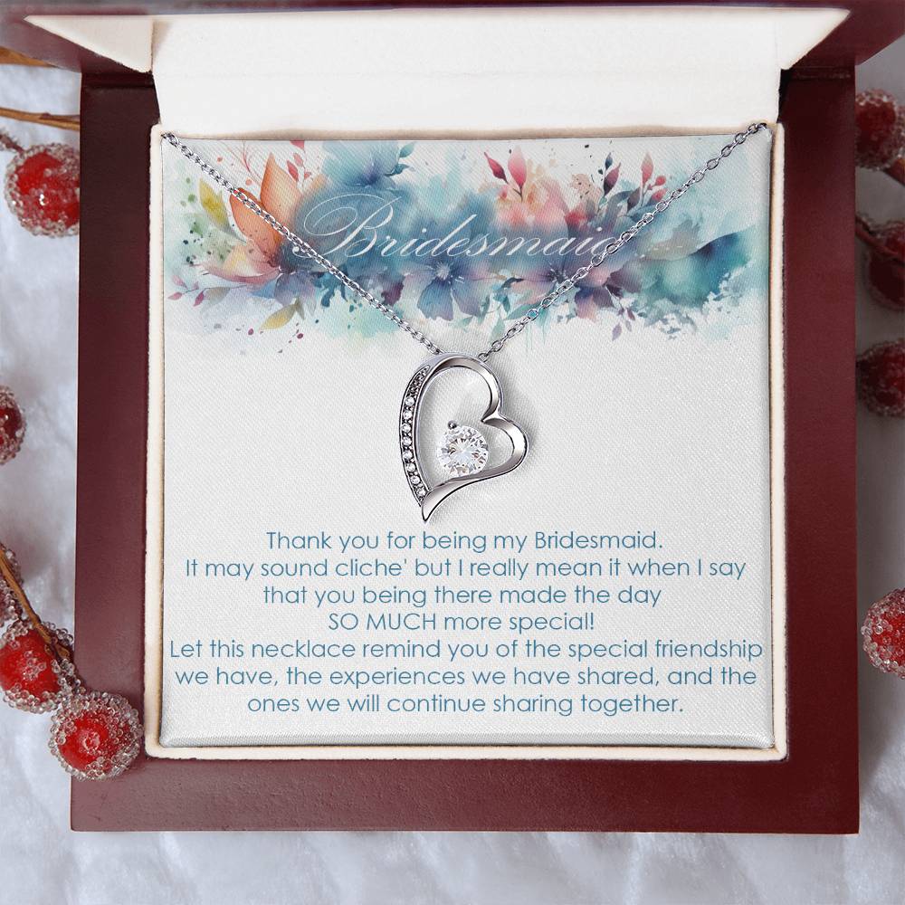 Bridesmaid thank you gift for wedding in the past. Forever love necklace