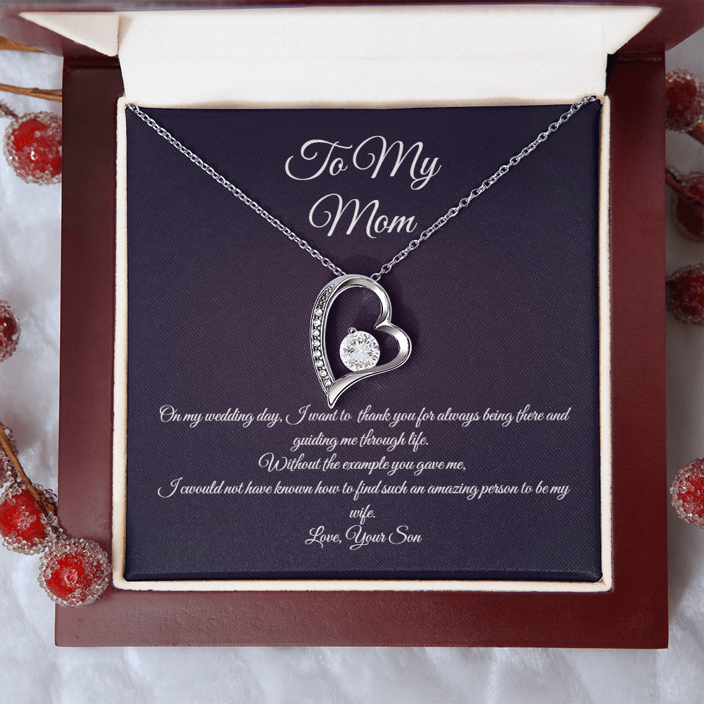 Wedding day necklace gift for Mom from son, Forever Love variation