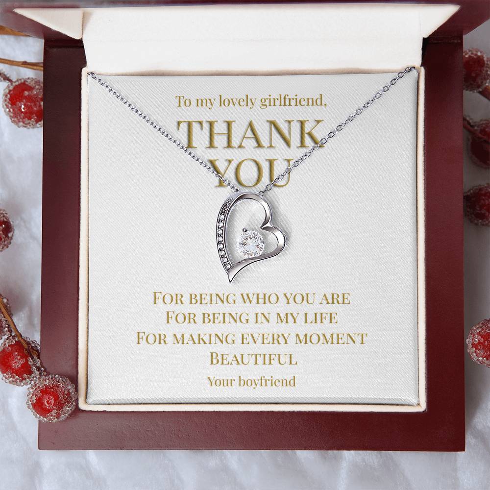 From boyfriend to girlfriend; Thank you for being you (Forever love Heart necklace)