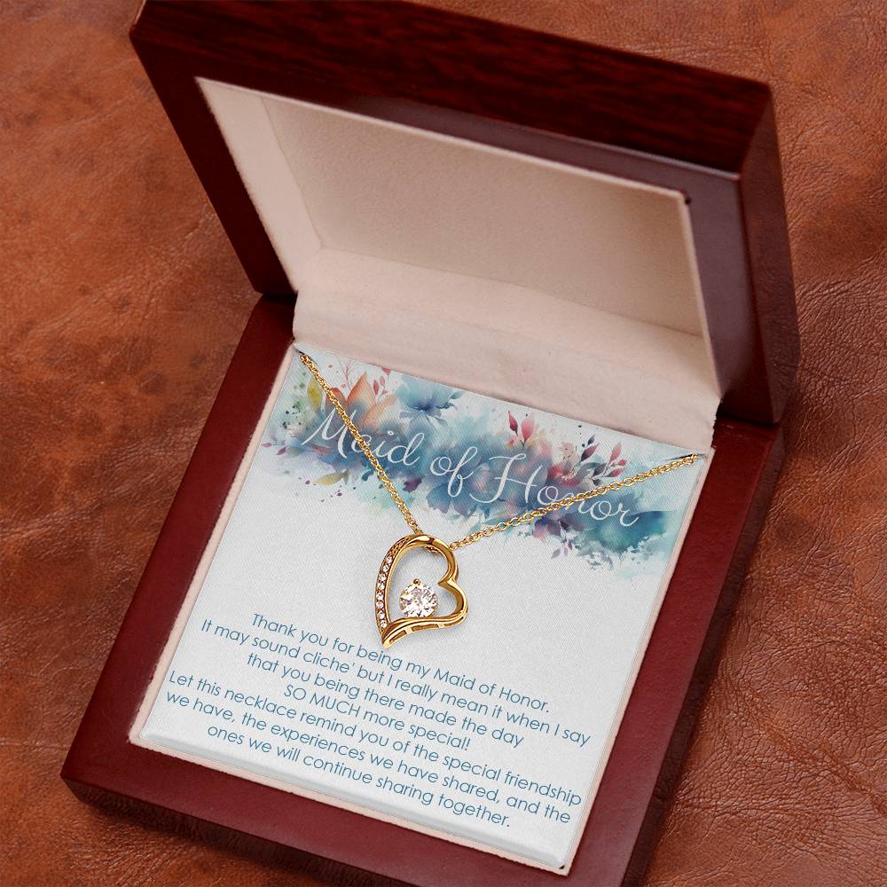 Maid of honor thank you gift for wedding in the past. Forever love necklace