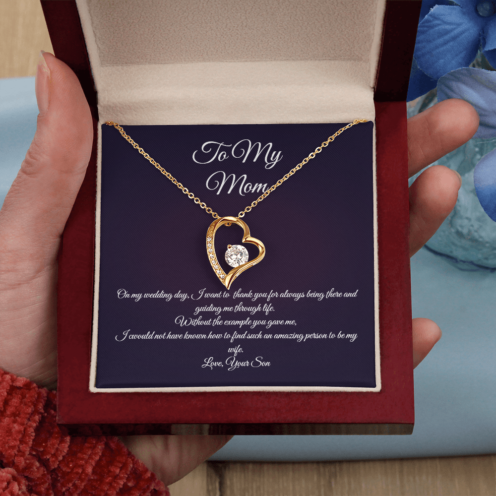 Wedding day necklace gift for Mom from son, Forever Love variation
