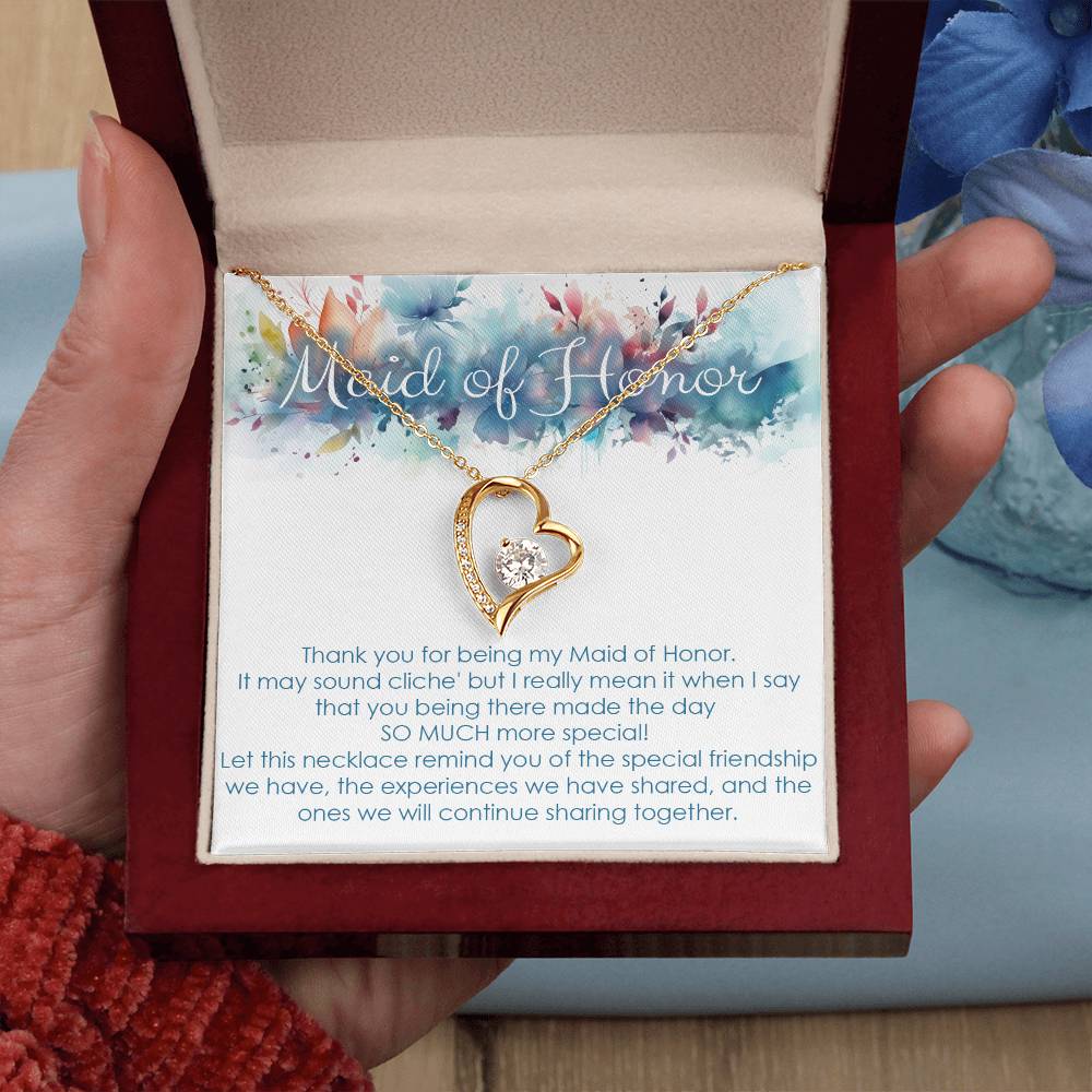 Maid of honor thank you gift for wedding in the past. Forever love necklace