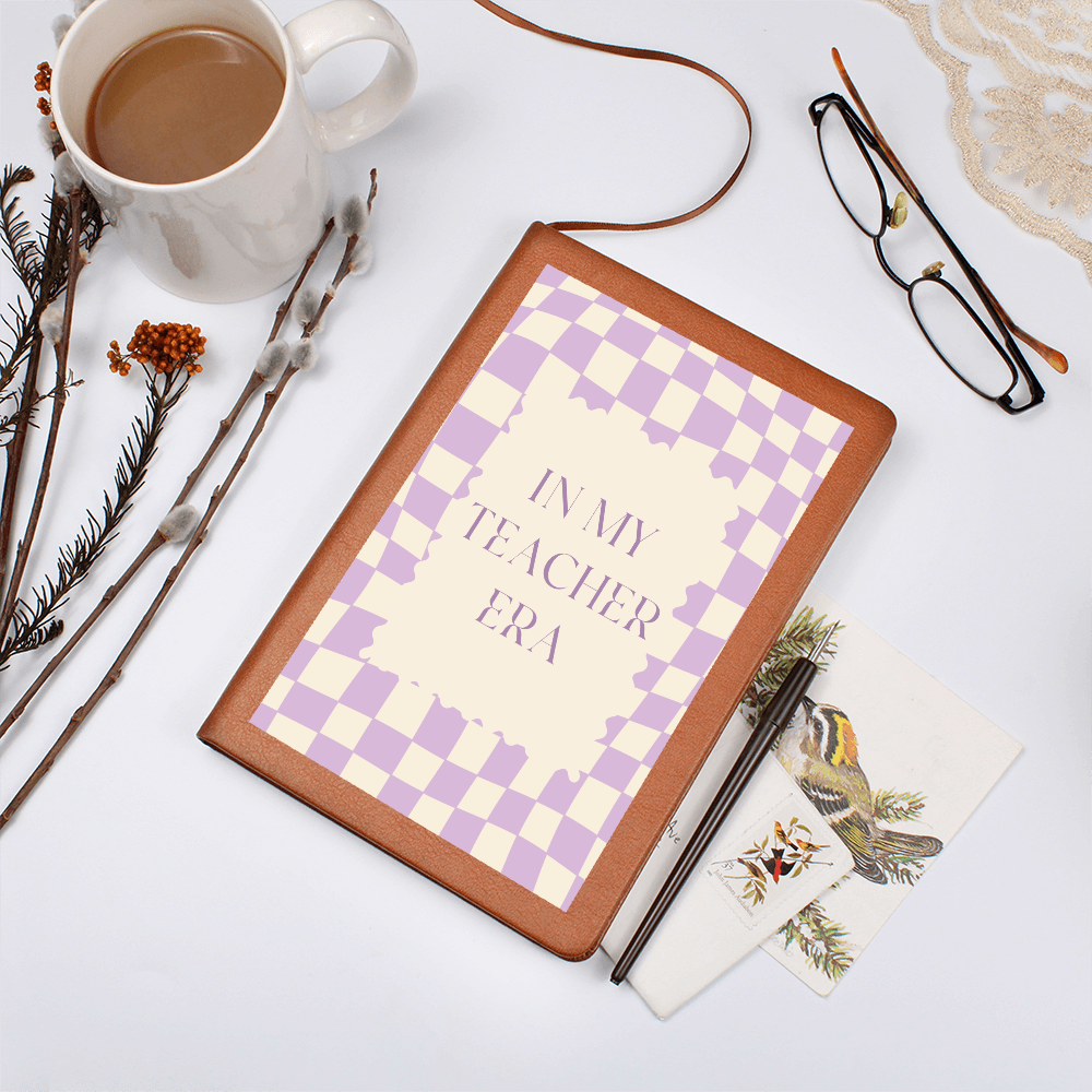 In my Teacher Era purple and cream retro Journal for Teacher Back to School classroom decor