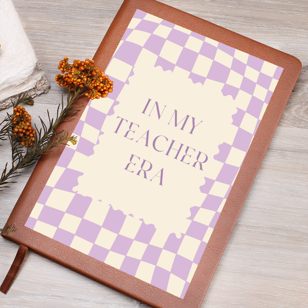 In my Teacher Era purple and cream retro Journal for Teacher Back to School classroom decor