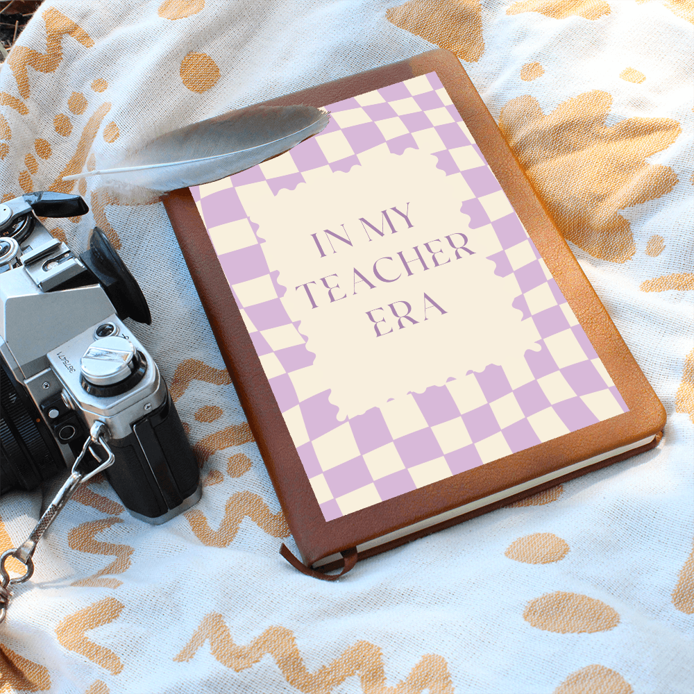 In my Teacher Era purple and cream retro Journal for Teacher Back to School classroom decor