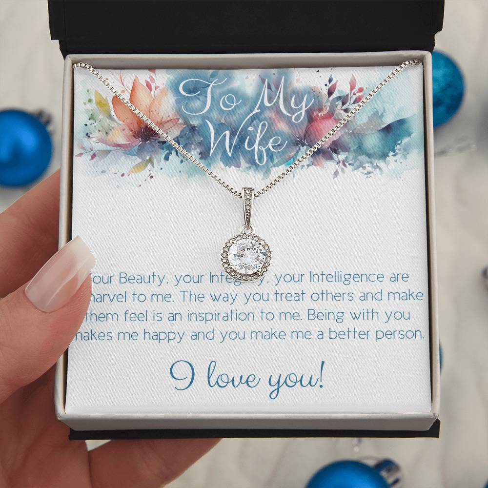The perfect gift for Your Wife: Necklace with message card: Your Beauty, Integrity and Intelligence