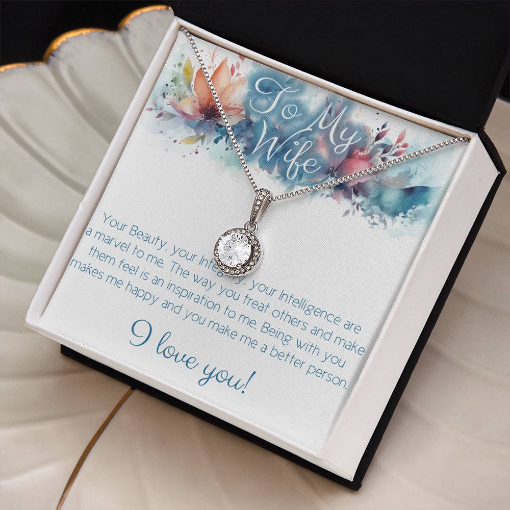 The perfect gift for Your Wife: Necklace with message card: Your Beauty, Integrity and Intelligence