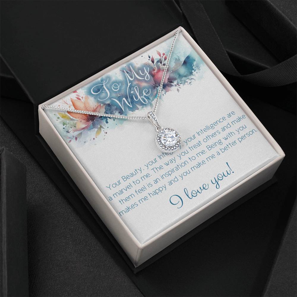 The perfect gift for Your Wife: Necklace with message card: Your Beauty, Integrity and Intelligence