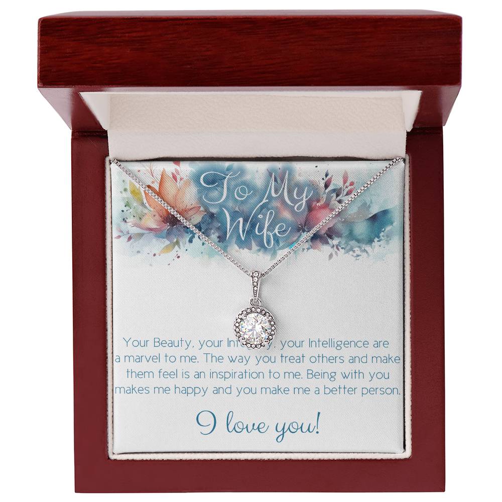 The perfect gift for Your Wife: Necklace with message card: Your Beauty, Integrity and Intelligence
