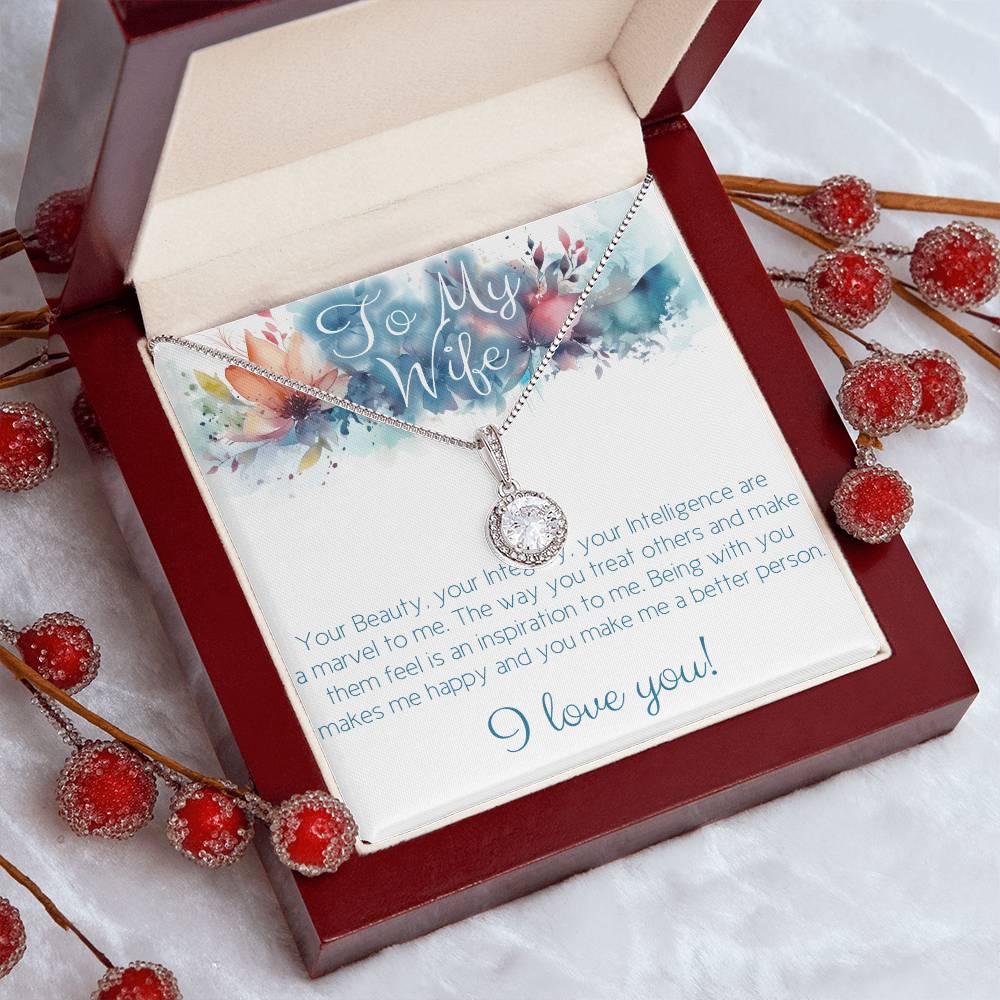The perfect gift for Your Wife: Necklace with message card: Your Beauty, Integrity and Intelligence