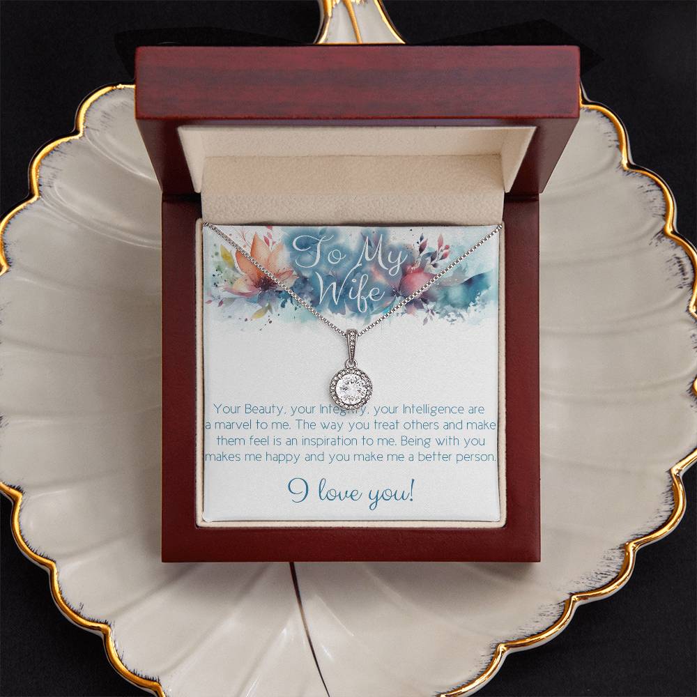 The perfect gift for Your Wife: Necklace with message card: Your Beauty, Integrity and Intelligence