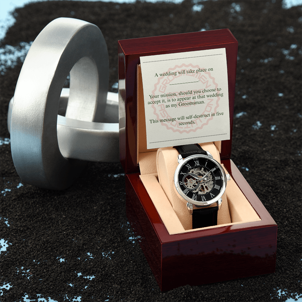 Groomsman gift spy themed card Skeleton Watch