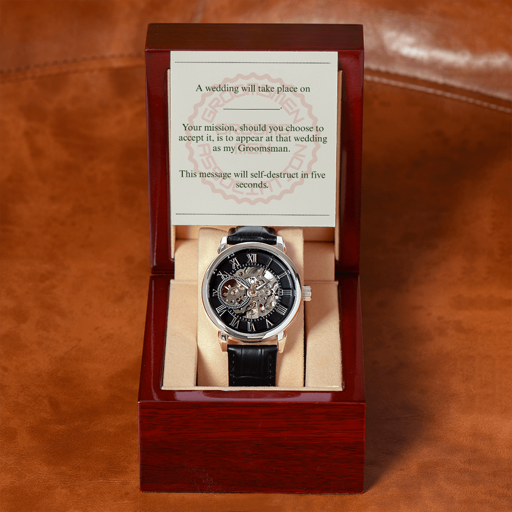 Groomsman gift spy themed card Skeleton Watch