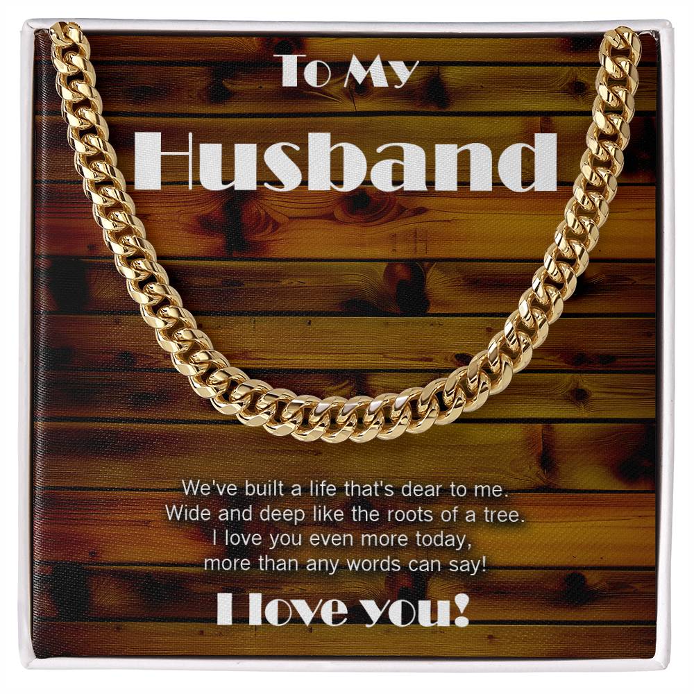 Wood theme Cuban link chain. Love wide and deep like the roots of a tree!