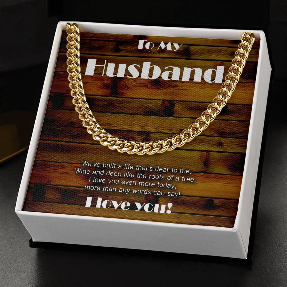 Wood theme Cuban link chain. Love wide and deep like the roots of a tree!