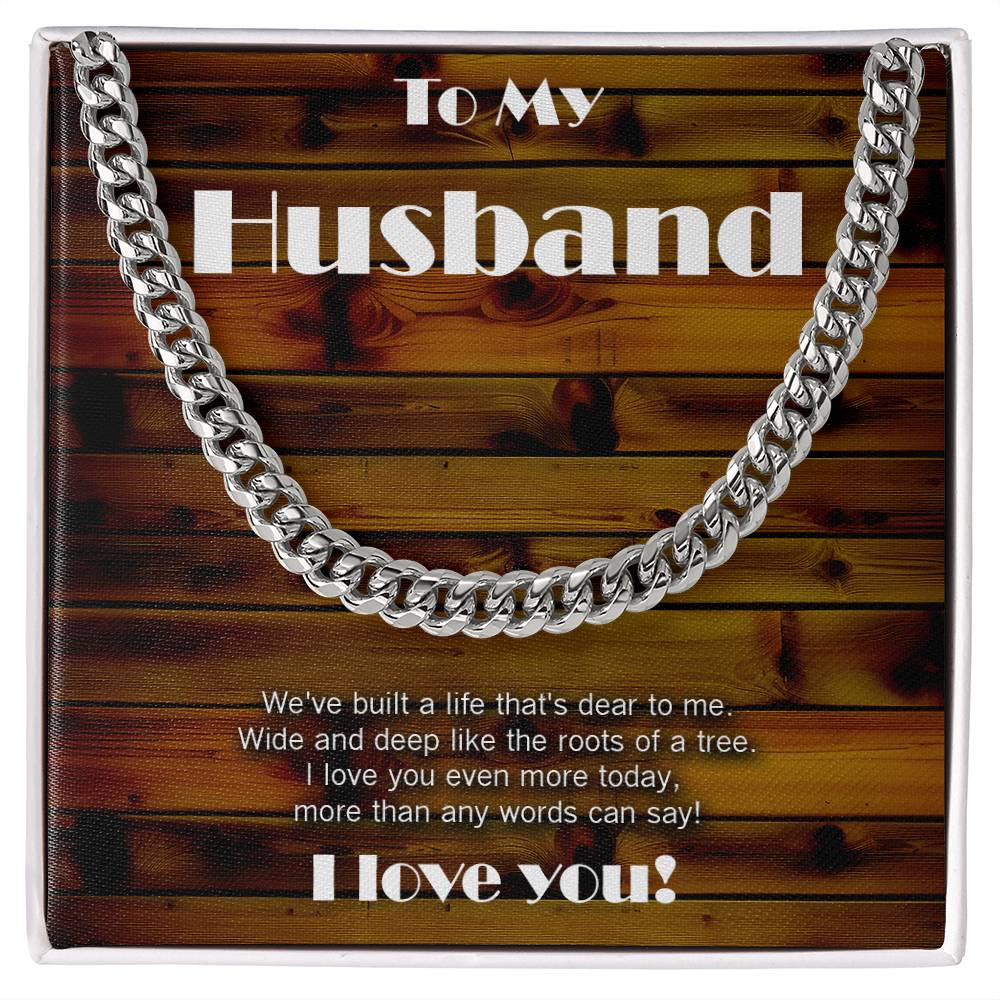 Wood theme Cuban link chain. Love wide and deep like the roots of a tree!