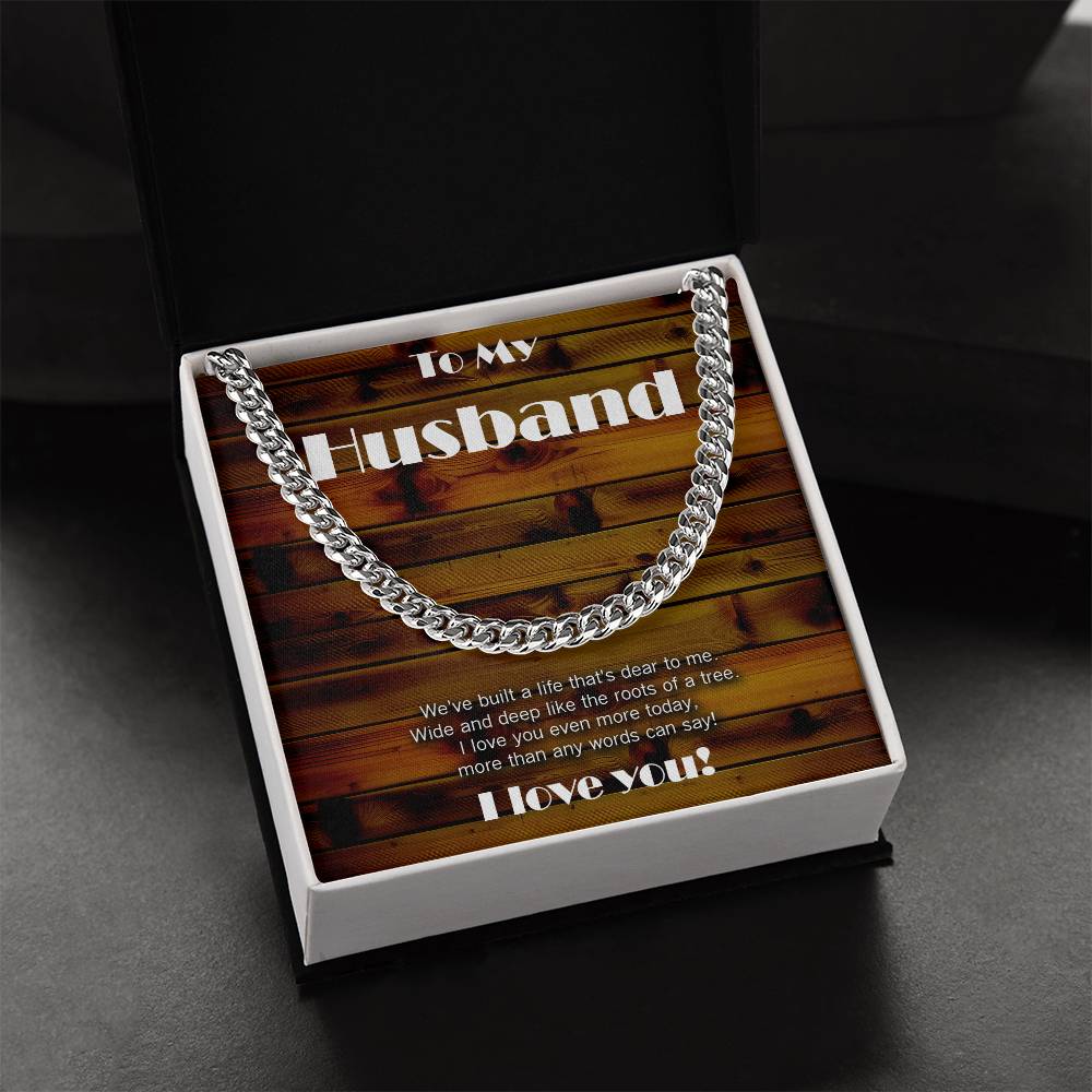 Wood theme Cuban link chain. Love wide and deep like the roots of a tree!