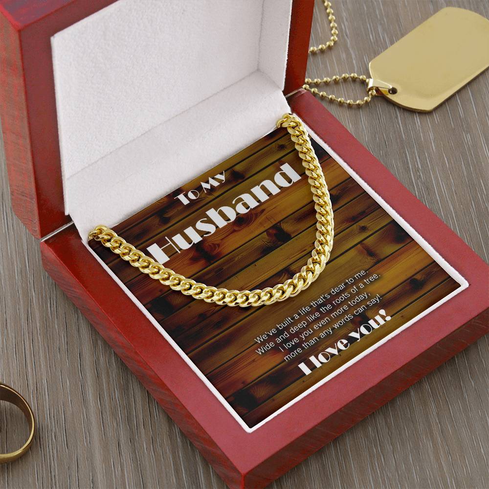 Wood theme Cuban link chain. Love wide and deep like the roots of a tree!