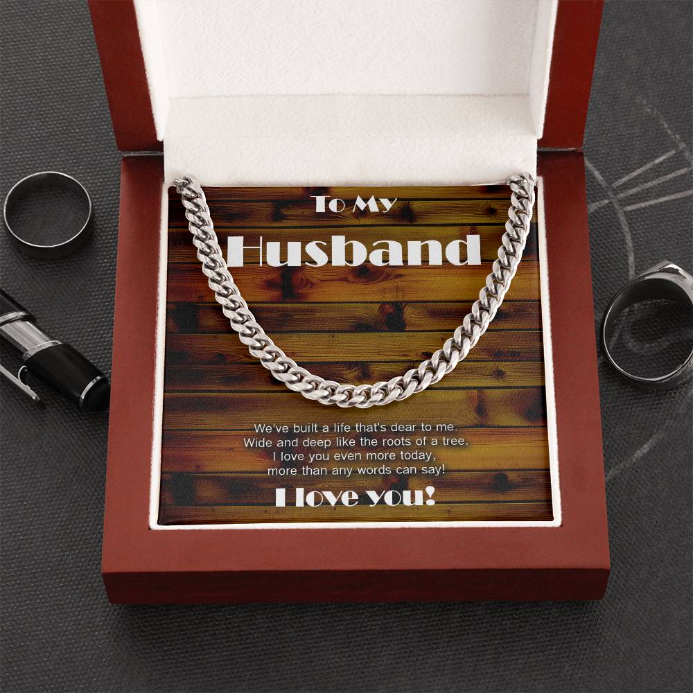 Wood theme Cuban link chain. Love wide and deep like the roots of a tree!