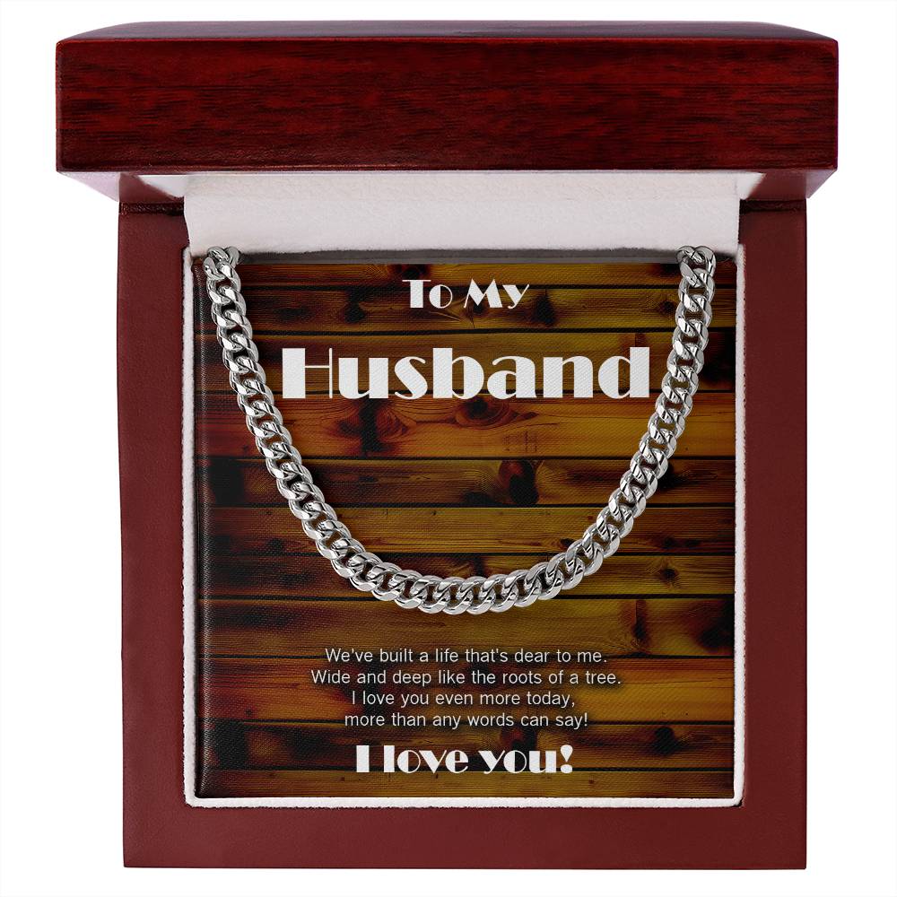 Wood theme Cuban link chain. Love wide and deep like the roots of a tree!