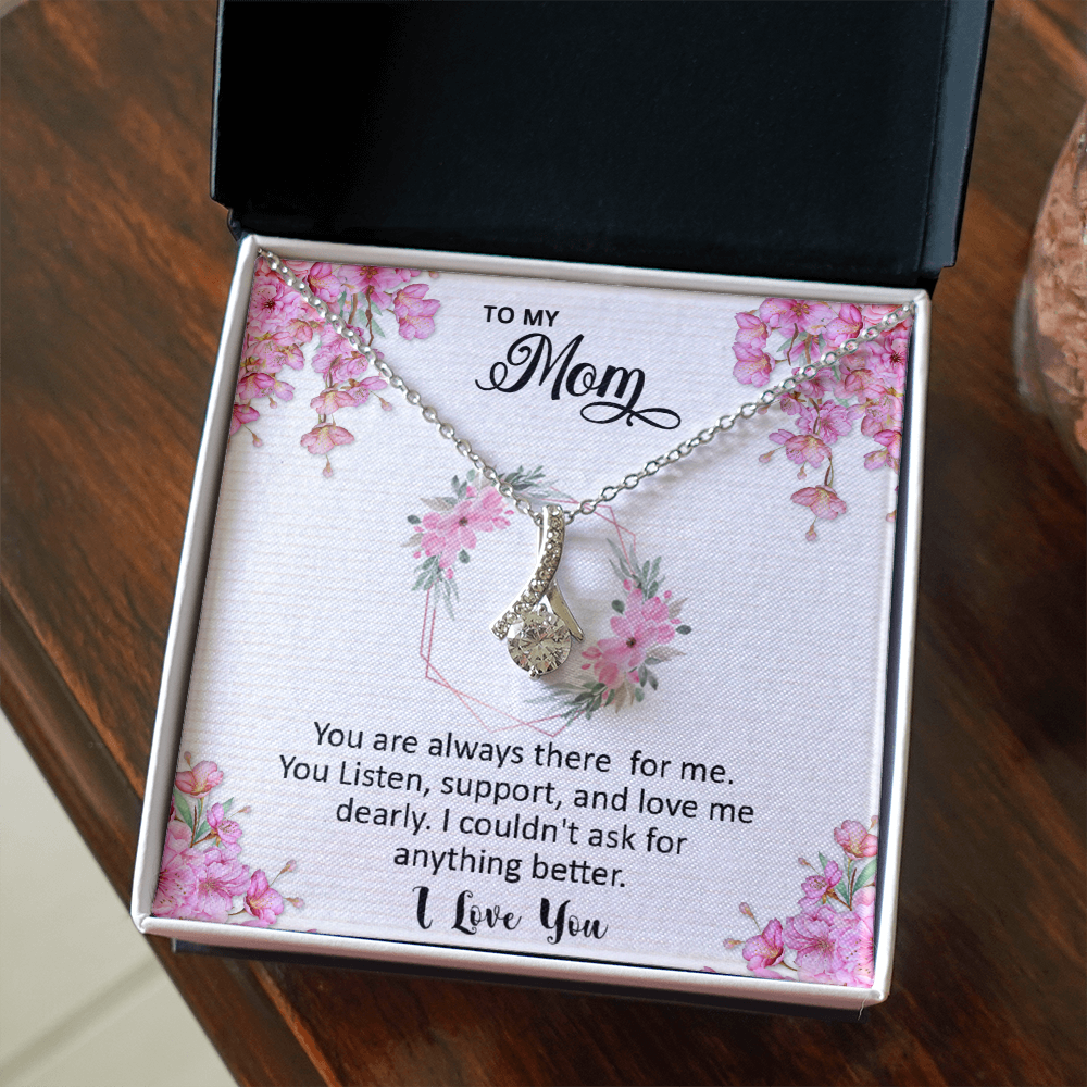 Mom, I love you dearly pink flower card Alluring Beauty necklace