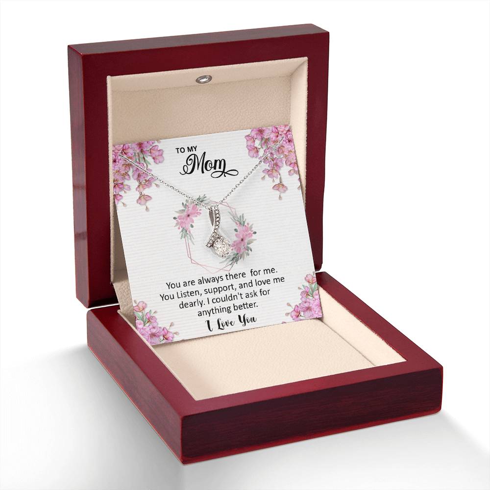 Mom, I love you dearly pink flower card Alluring Beauty necklace