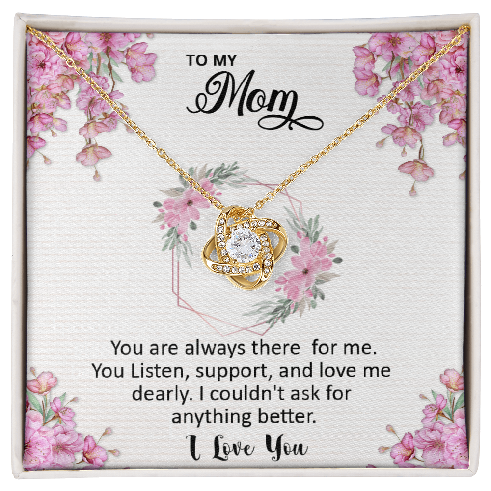 Mom, I love you dearly pink flower card Love Knot necklace