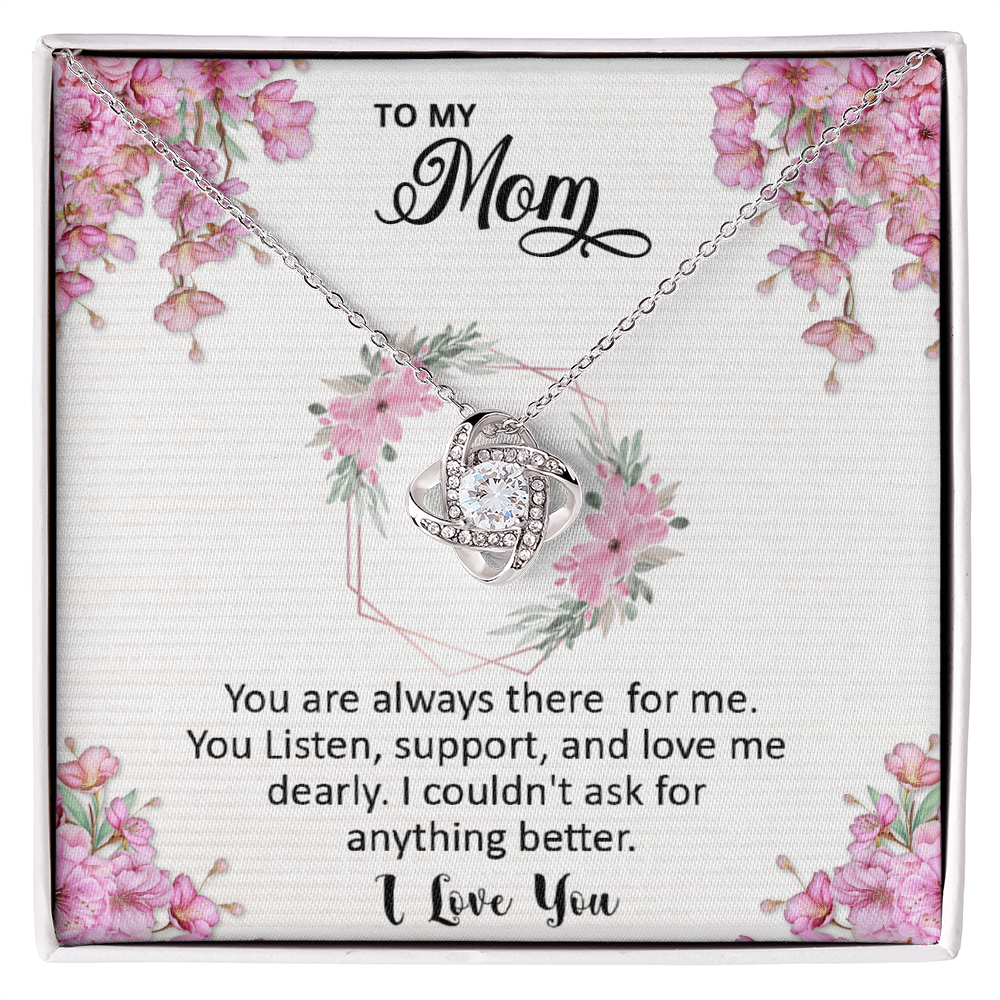 Mom, I love you dearly pink flower card Love Knot necklace