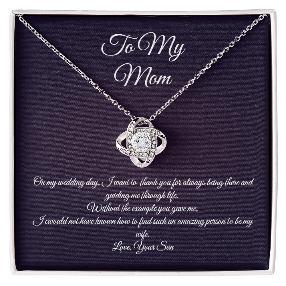 Wedding day necklace gift for Mom from son, Love Knot variation