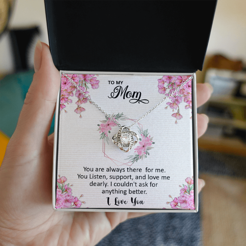 Mom, I love you dearly pink flower card Love Knot necklace