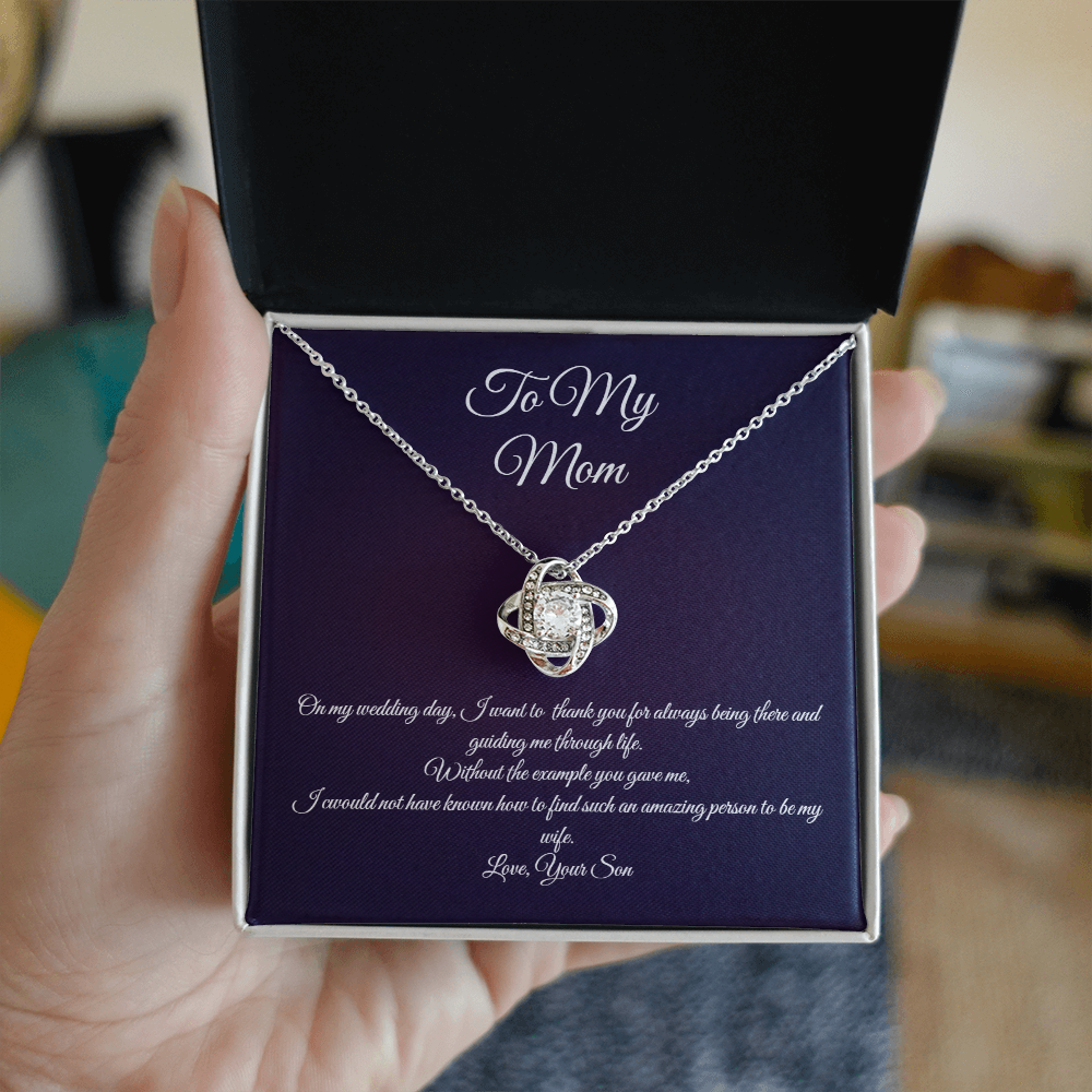 Wedding day necklace gift for Mom from son, Love Knot variation