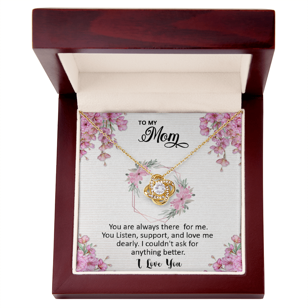 Mom, I love you dearly pink flower card Love Knot necklace