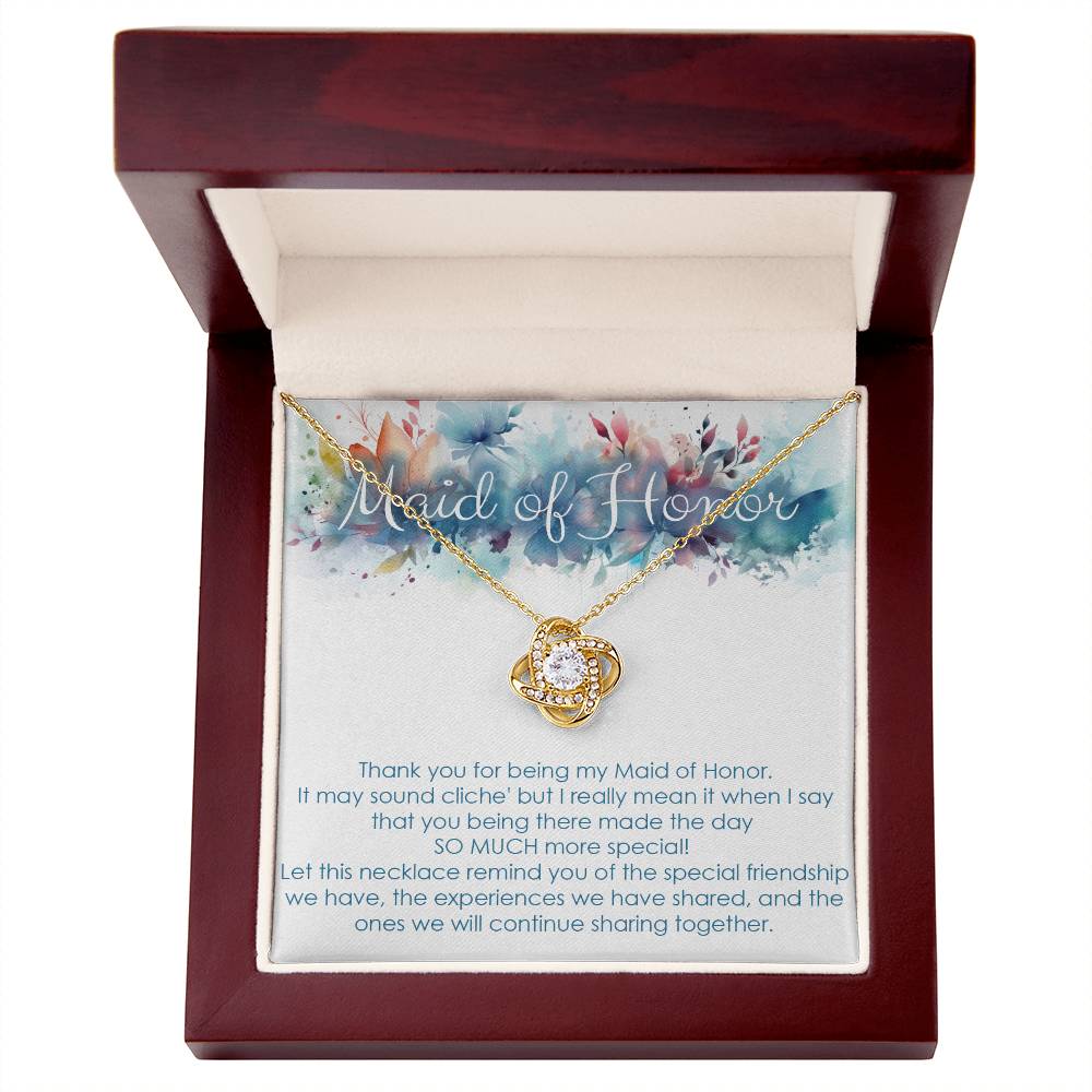 Maid of honor thank you gift for wedding in the past. Love knot necklace