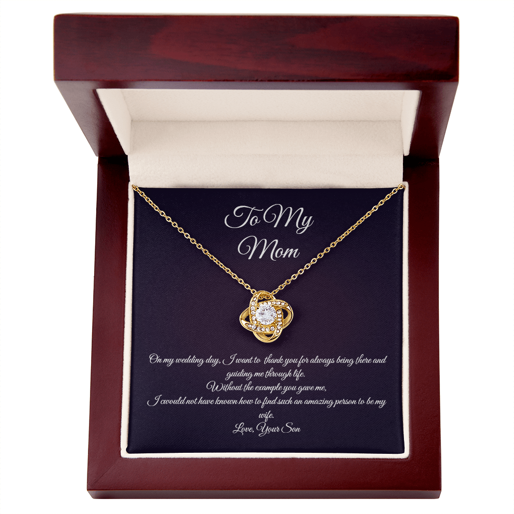 Wedding day necklace gift for Mom from son, Love Knot variation