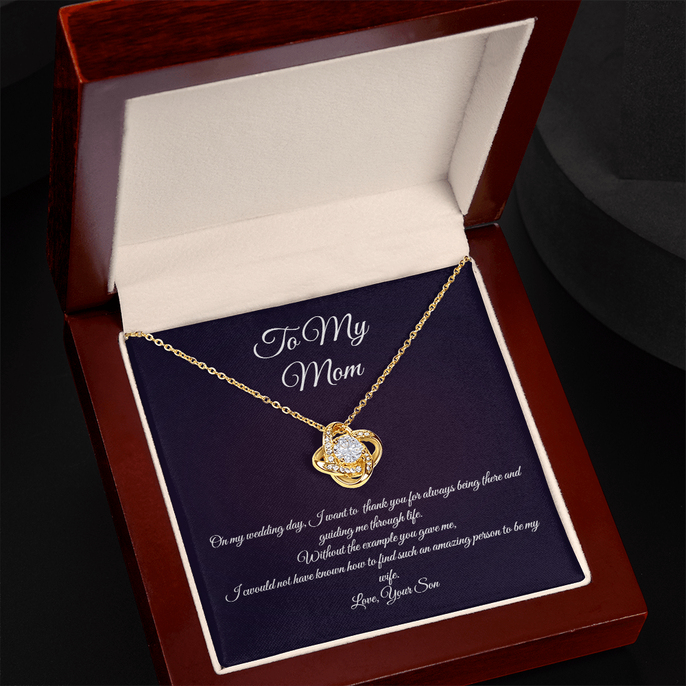 Wedding day necklace gift for Mom from son, Love Knot variation