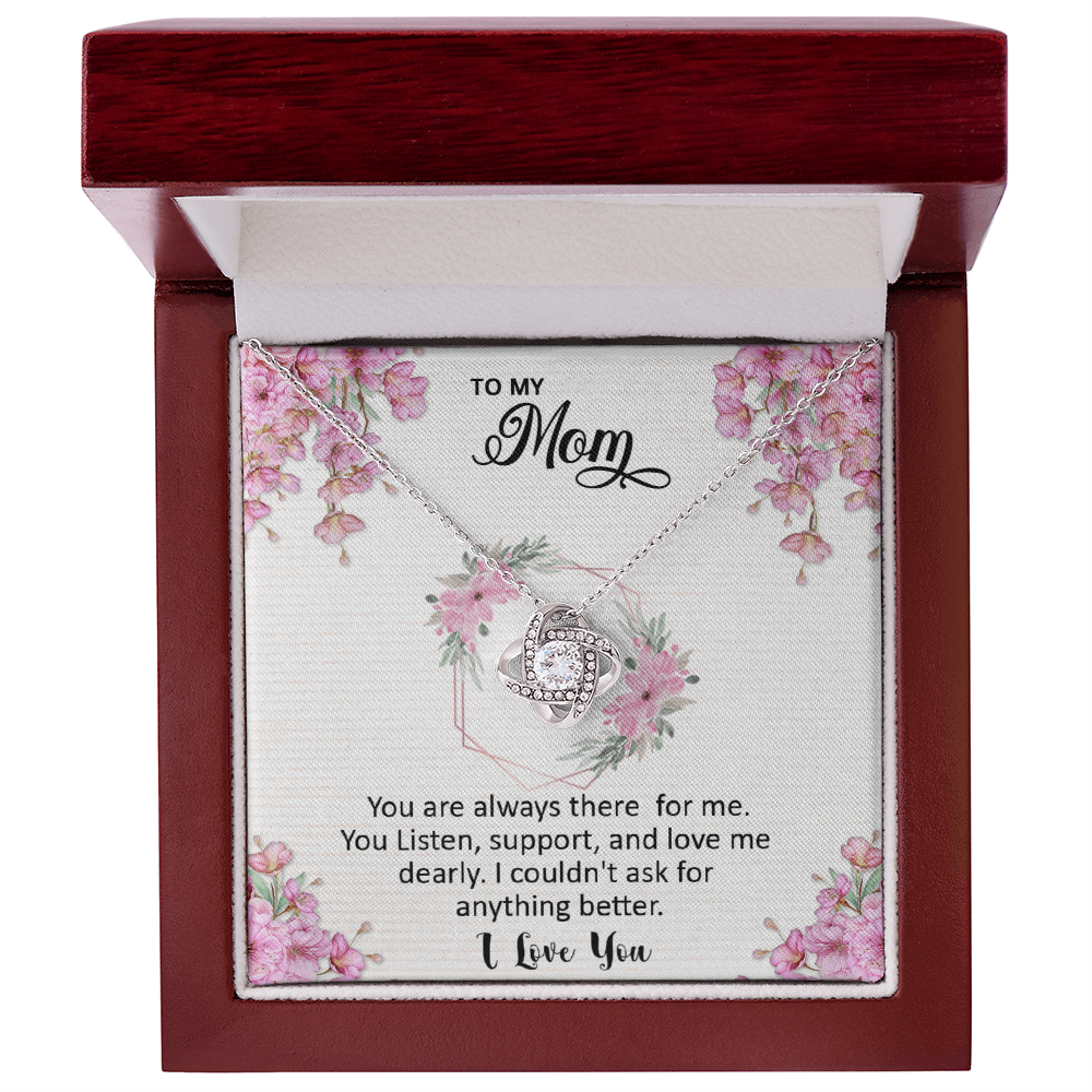 Mom, I love you dearly pink flower card Love Knot necklace