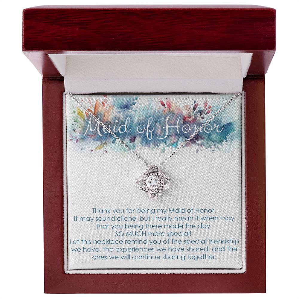 Maid of honor thank you gift for wedding in the past. Love knot necklace