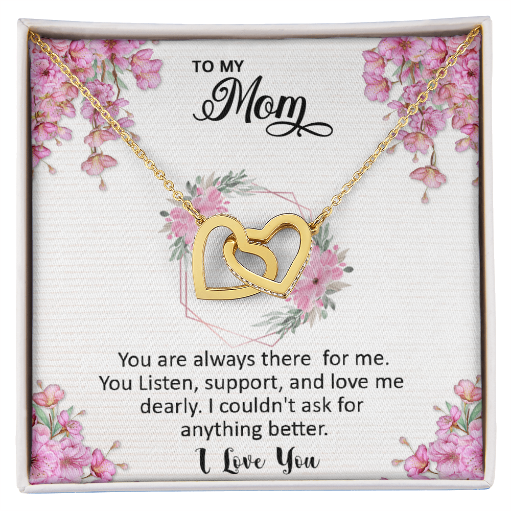 Mom, I love you dearly pink flower card Interlocking Hearts necklace