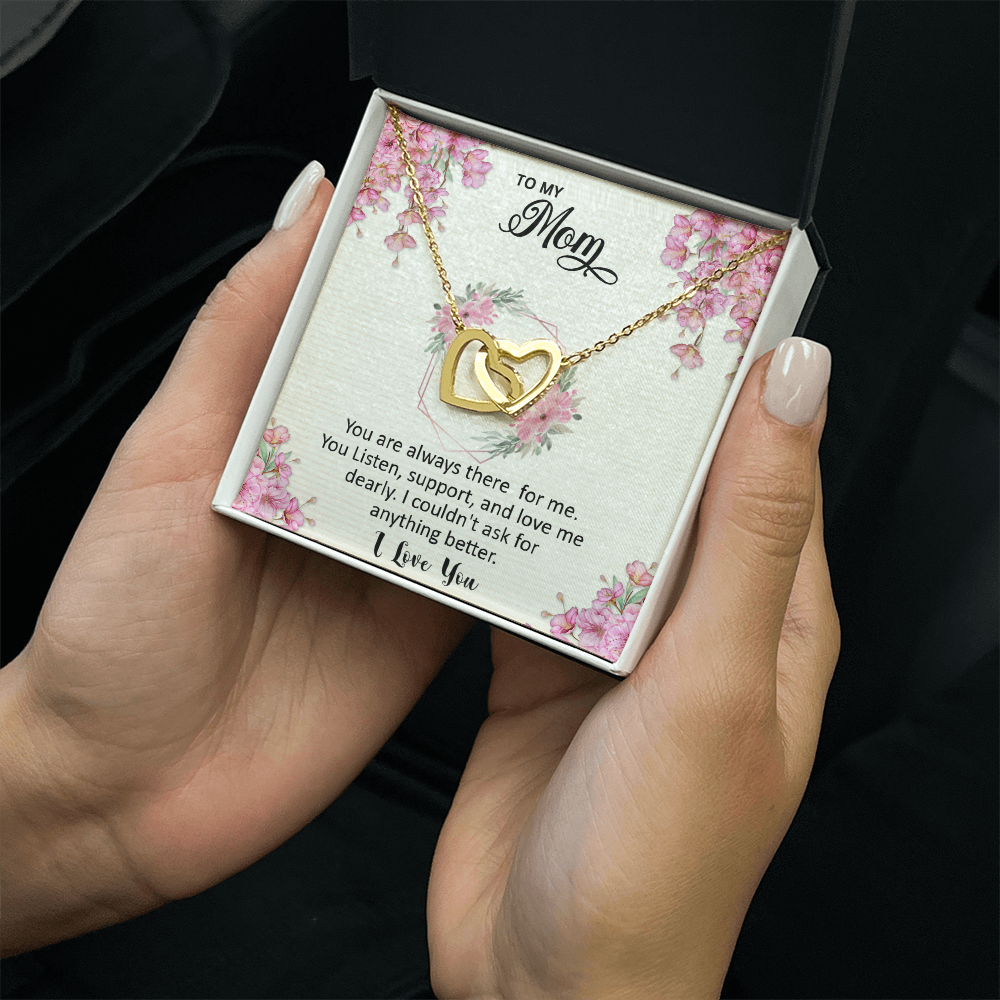 Mom, I love you dearly pink flower card Interlocking Hearts necklace