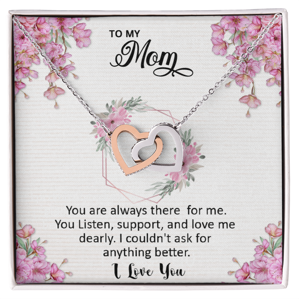 Mom, I love you dearly pink flower card Interlocking Hearts necklace