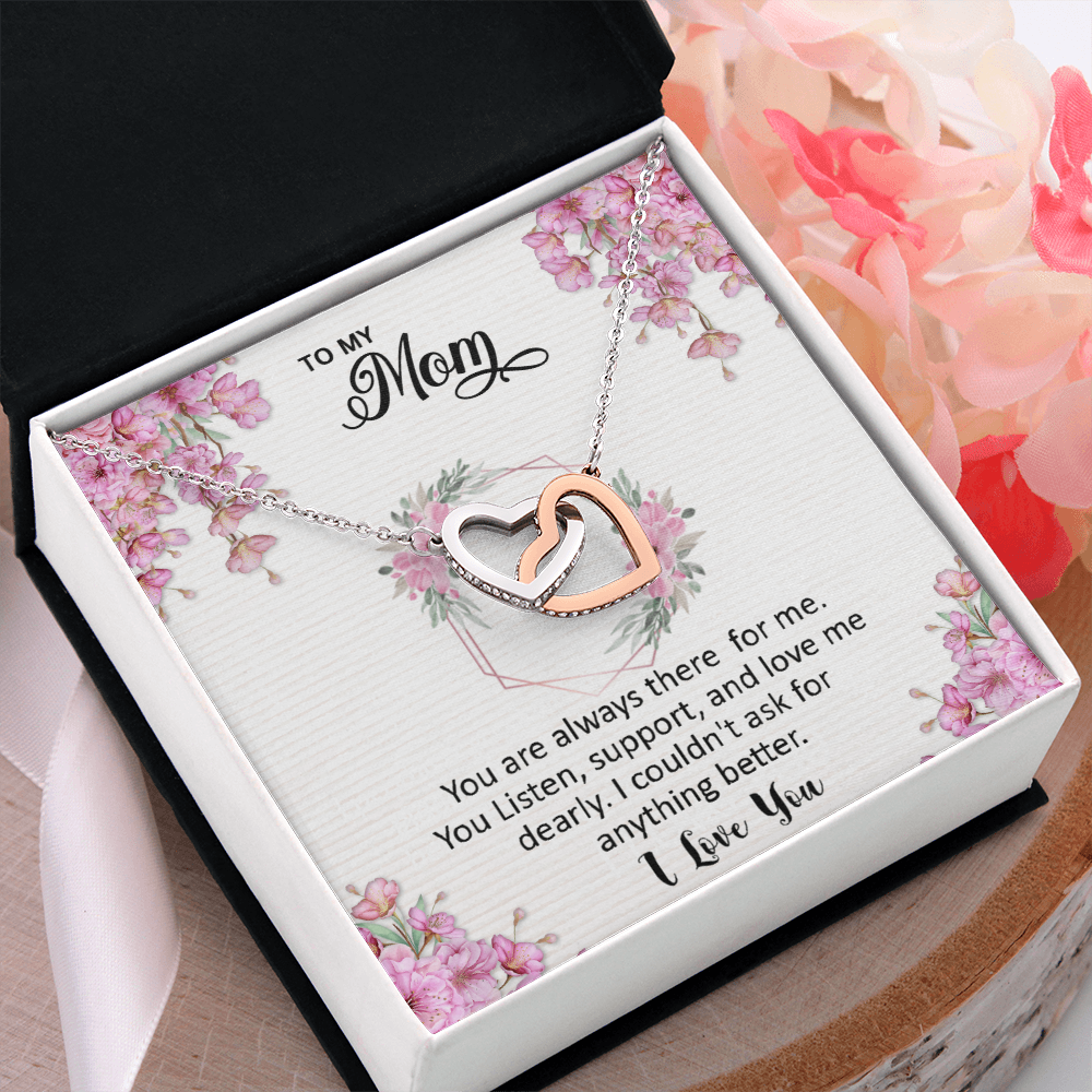 Mom, I love you dearly pink flower card Interlocking Hearts necklace